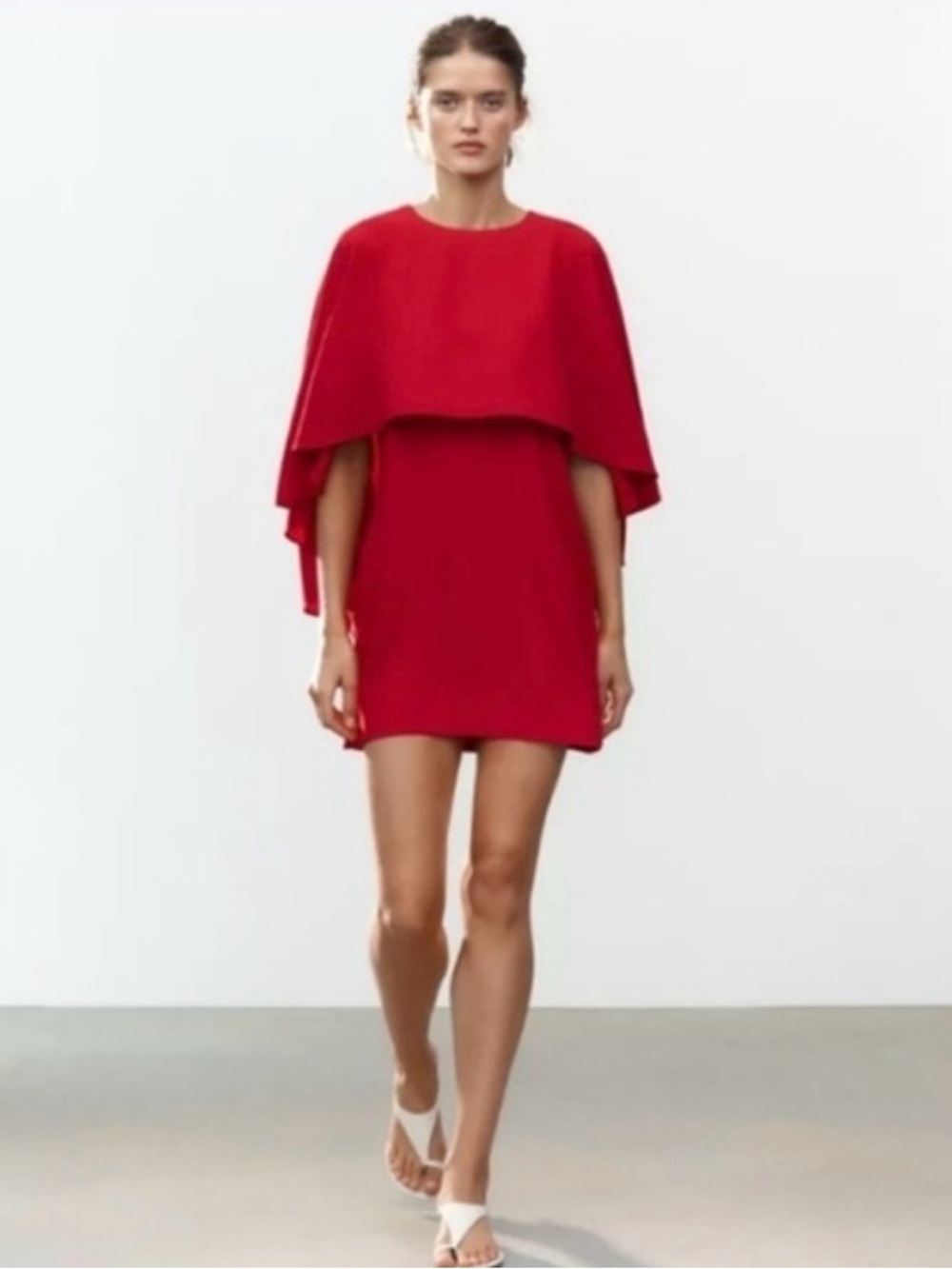 Zara ZW Cape Dress Red Mini Cape Overlay Size L